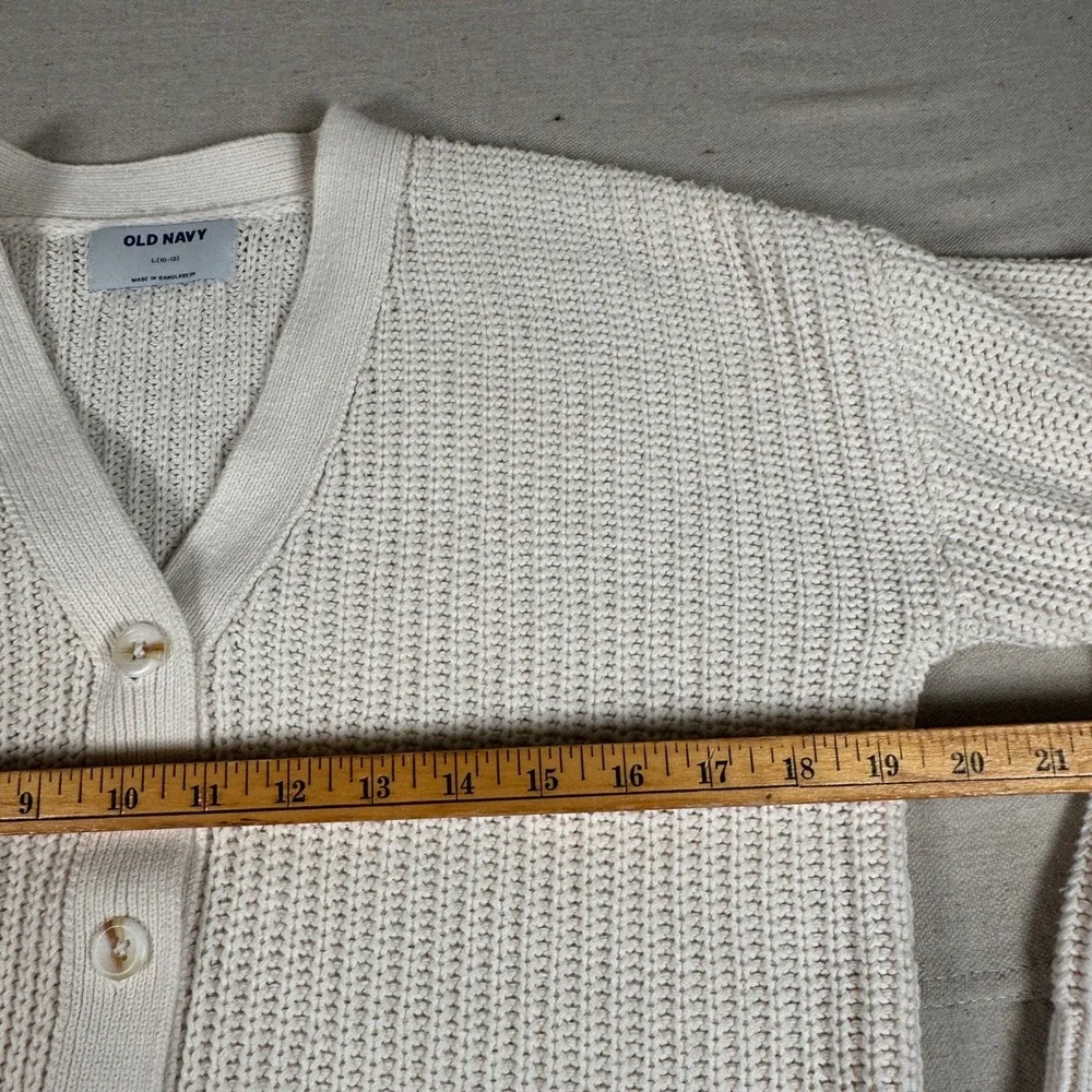 Old‎ Navy Girls Large 10-12 Cream Shaker Stitch Button Front Cardigan Sweater